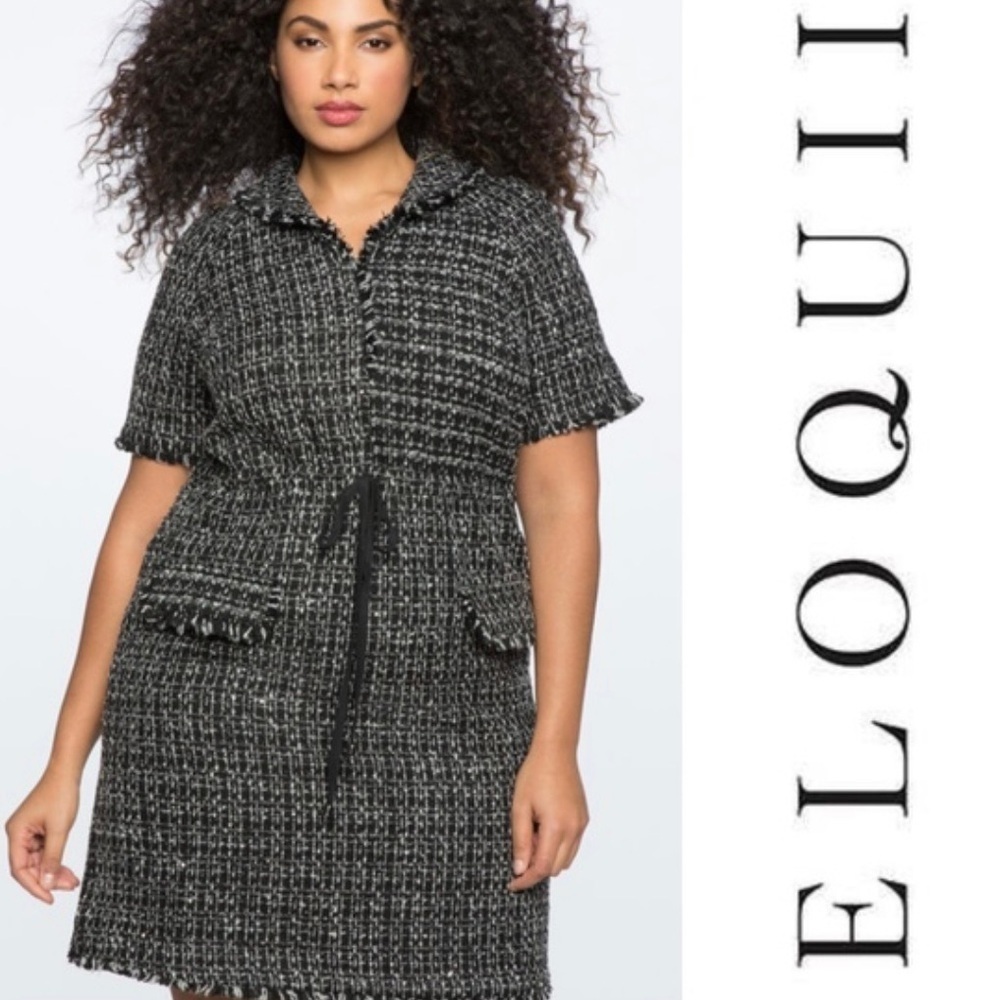 Eloquii Monochrome Tweed Mini Dress